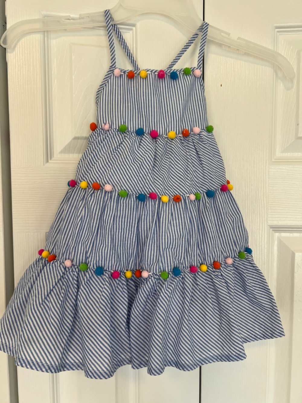 Tommy Bahamas Girls' Blue Stripe Pom-Pom Tiered Sundress size 2T